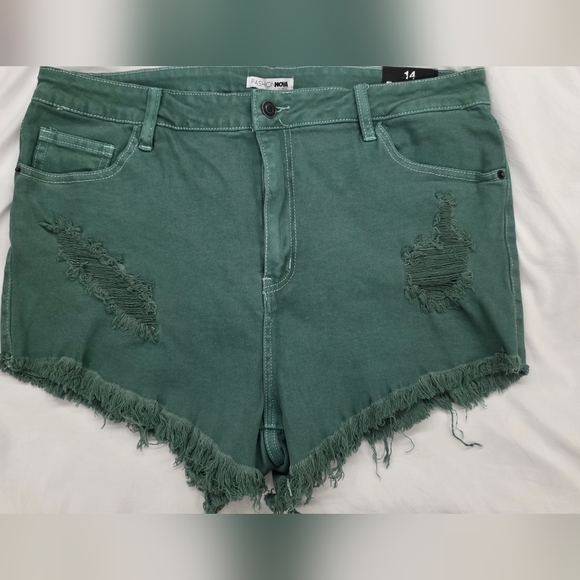 Fashion Nova Pants - Fashion Nova Green Distressed Cut Off Denim Shorts Size 14 NWT